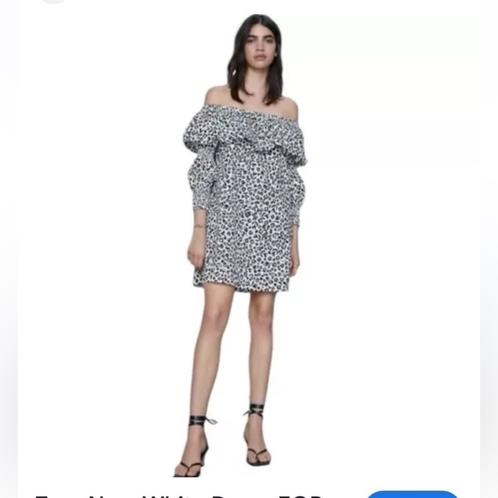 Zara dress black and white puffy off the shoulder size xs